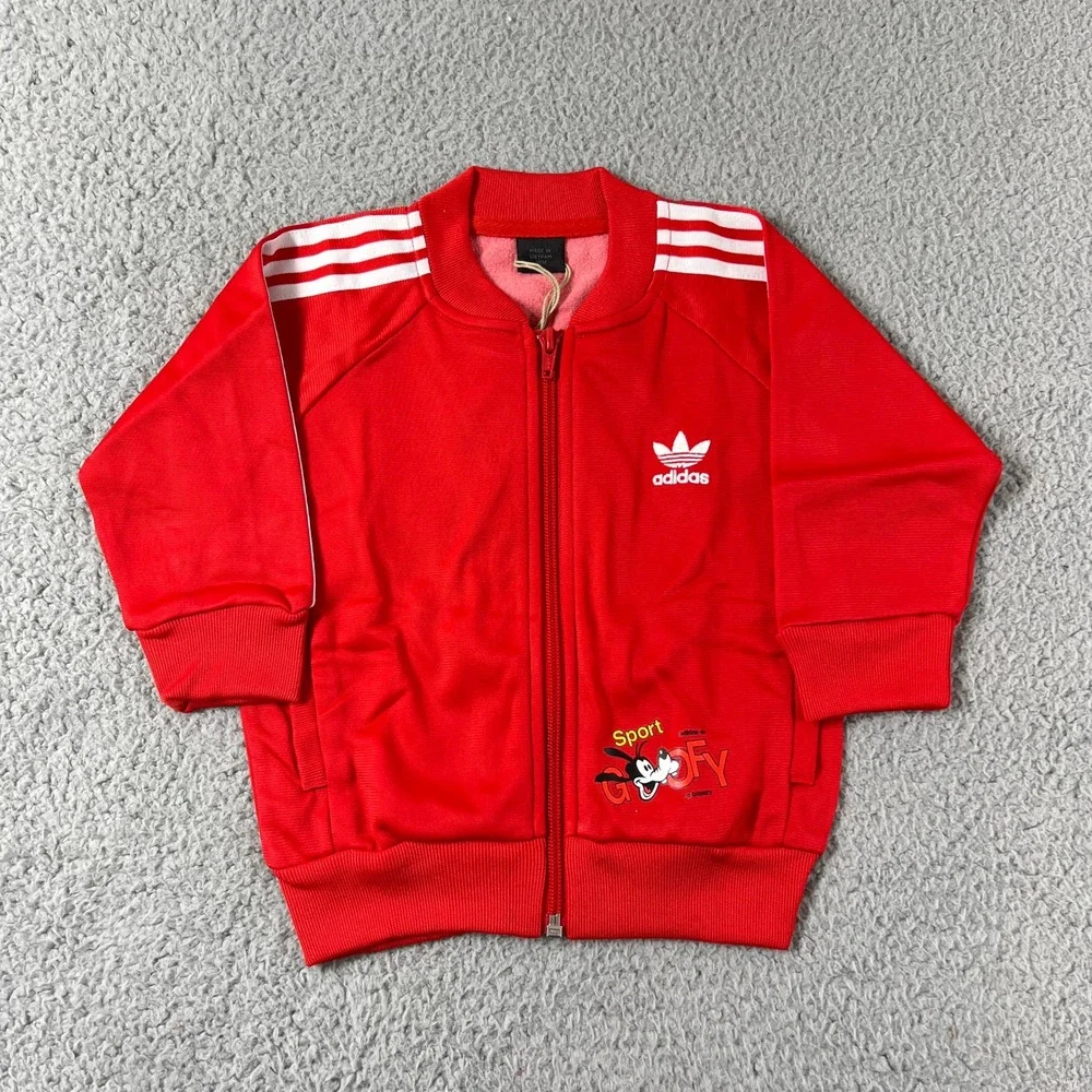 Adidas Track Suit Kids 18M Red Disney Goofy Superstar‎ Jacket Pants Set Vintage